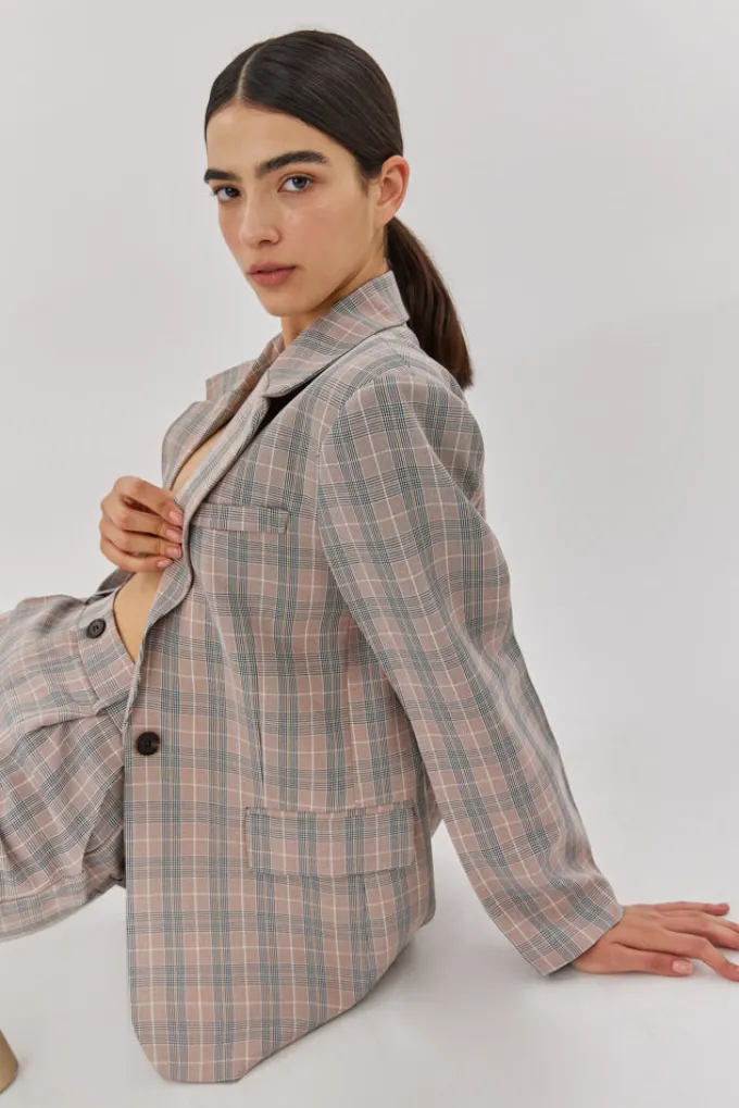 Silk & Salt the classic jacket - taupe check^ Coats & Jackets