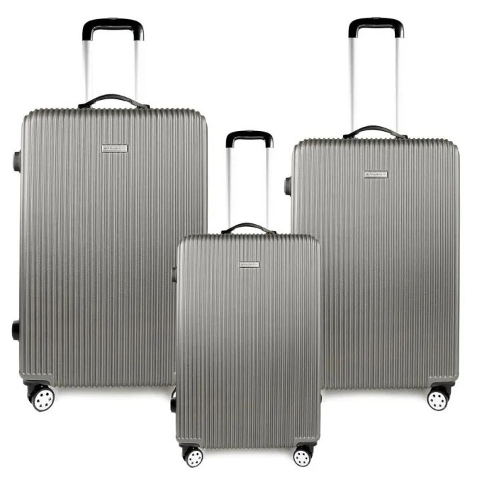 Silk & Salt 3pcs LuggaSet Lightweight Hardside ABS Travel Suitcase Spinner w/Lockable Zippers 27 Silver Grey K-CLIFFS^ Carry On Luggage