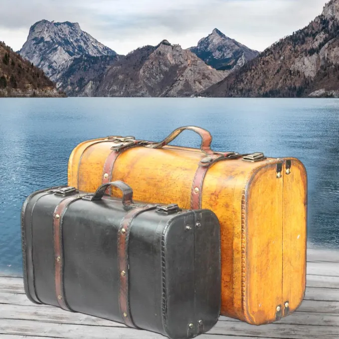 Silk & Salt Vintiquewise QI003068.2 2-Colored Style LuggaSuitcase ampTrunkampMulti Color ampBlack - Set of 2^ Checked Luggage