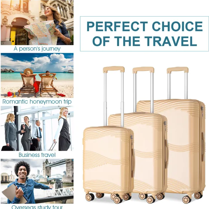 Silk & Salt 3PCS Hardshell Suitcase Set Roller LuggaTravel Set SpinnerTapaze^ Checked Luggage