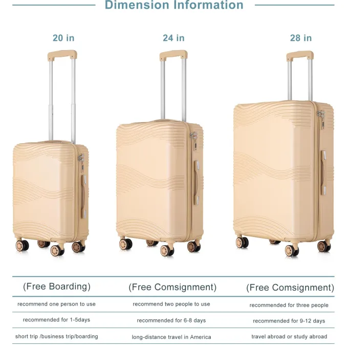 Silk & Salt 3PCS Hardshell Suitcase Set Roller LuggaTravel Set SpinnerTapaze^ Checked Luggage