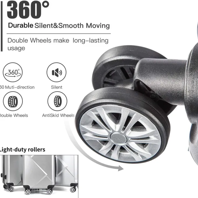 Silk & Salt AEDILYS 3 Pcs Hardside LuggaSets with TSA Locks and Durable Spinner Wheels Suitcase(20/24/28) Silver^ Luggage Sets