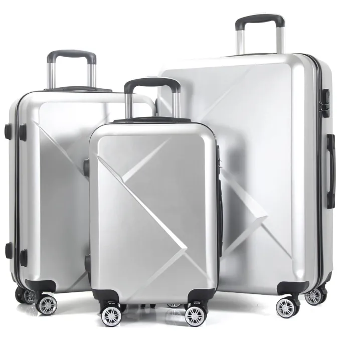 Silk & Salt AEDILYS 3 Pcs Hardside LuggaSets with TSA Locks and Durable Spinner Wheels Suitcase(20/24/28) Silver^ Luggage Sets