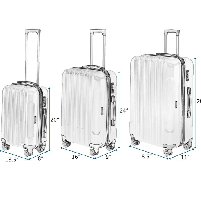 Silk & Salt Zimtown 3 Piece TSA Lock LuggaTravel Set Bags Trolley Hard Suitcase Shell w/ 4 Wheels Rose Gold^ Checked Luggage