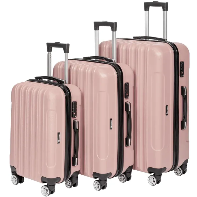 Silk & Salt Zimtown 3 Piece TSA Lock LuggaTravel Set Bags Trolley Hard Suitcase Shell w/ 4 Wheels Rose Gold^ Checked Luggage
