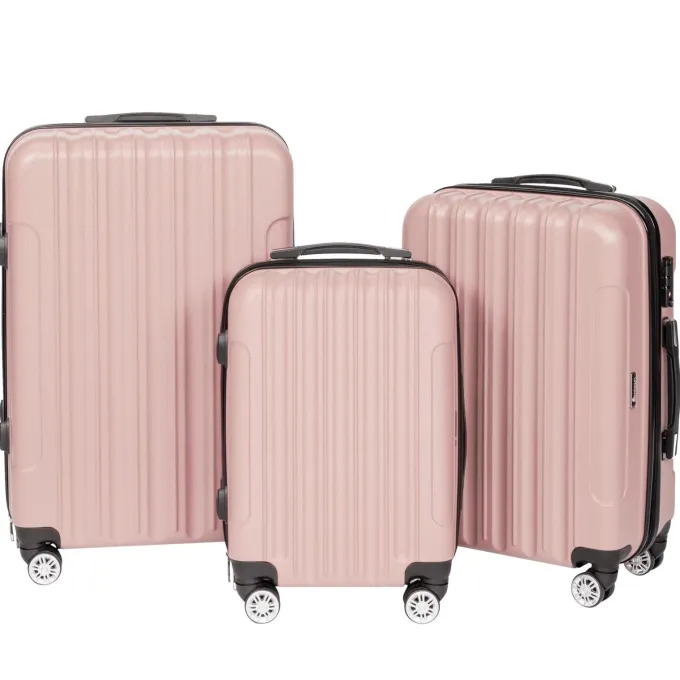 Silk & Salt Zimtown 3 Piece TSA Lock LuggaTravel Set Bags Trolley Hard Suitcase Shell w/ 4 Wheels Rose Gold^ Checked Luggage