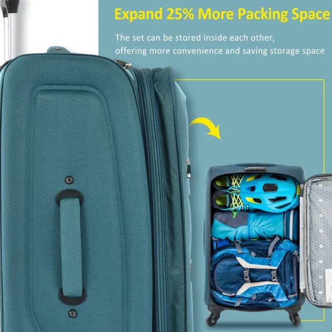 Silk & Salt Softside LuggaSet TSA Lock Expandable Spinner Wheel Luggage 3 Piece Set Suitcase22/26/30in^ Checked Luggage