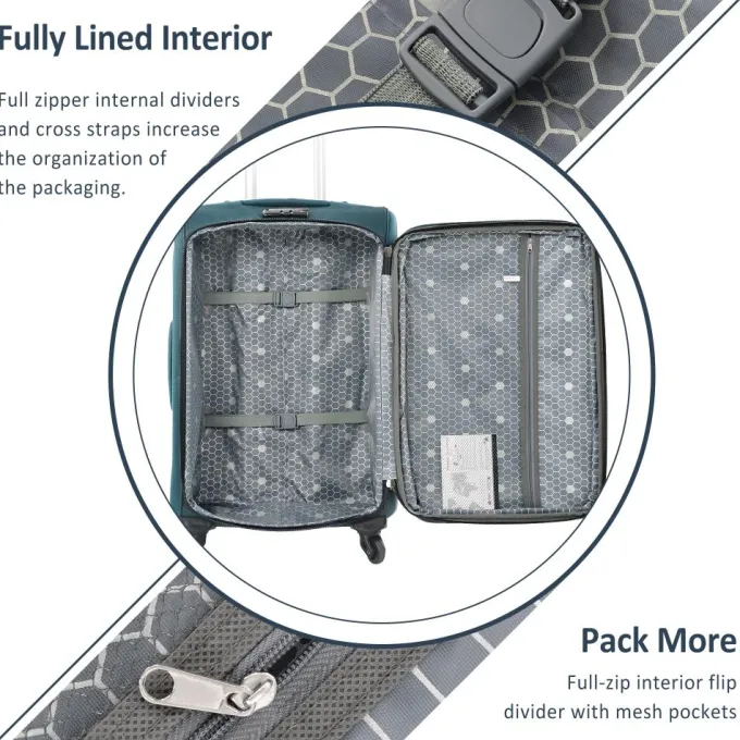 Silk & Salt Softside LuggaSet TSA Lock Expandable Spinner Wheel Luggage 3 Piece Set Suitcase22/26/30in^ Checked Luggage