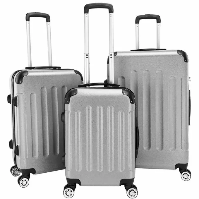 Silk & Salt VIK TECH 3 PCS LuggaTravel Set Bag ABS Trolley Hard Shell Suitcase w/TSA lock Light Gray^ Hard Side Luggage