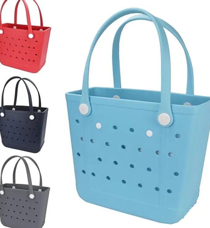 Silk & Salt Medium Beach Bag Waterproof Rubber Beach Bag Washable Open Tote Bag Durable Tote Travel Bags for Outdoor Sport^ Tops