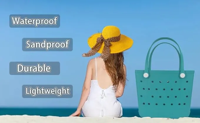 Silk & Salt Medium Beach Bag Waterproof Rubber Beach Bag Washable Open Tote Bag Durable Tote Travel Bags for Outdoor Sport^ Tops