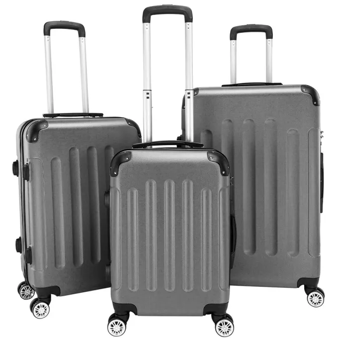 Silk & Salt LuggaSets for Women 3 Piece Hardshell Lightweight LuggaSets with Spinner Wheels and Lock ABS Rolling Trolley Travel Suitcases Bags Deep Grey^ Hard Side Luggage