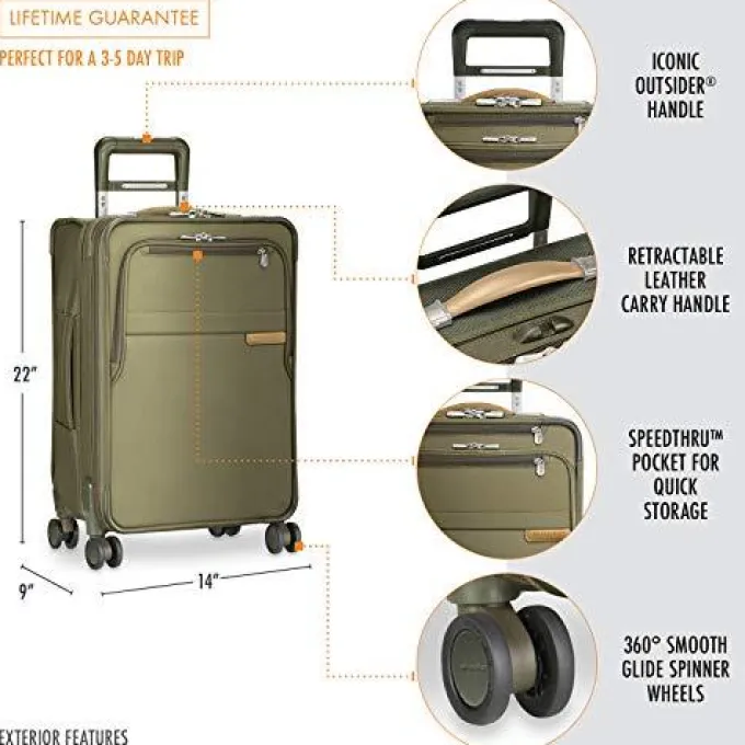 Silk & Salt Briggs ampRiley Baseline-Softside CX Expandable Carry-On Spinner Luggage Olive 22-Inch^ Hard Side Luggage