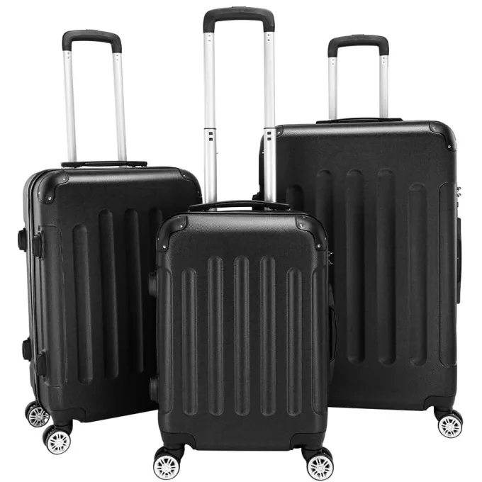Silk & Salt LuggaSets for Women 3 Piece Hardshell Lightweight LuggaSets with Spinner Wheels and Lock ABS Rolling Trolley Travel Suitcases Bags Black^ Hard Side Luggage
