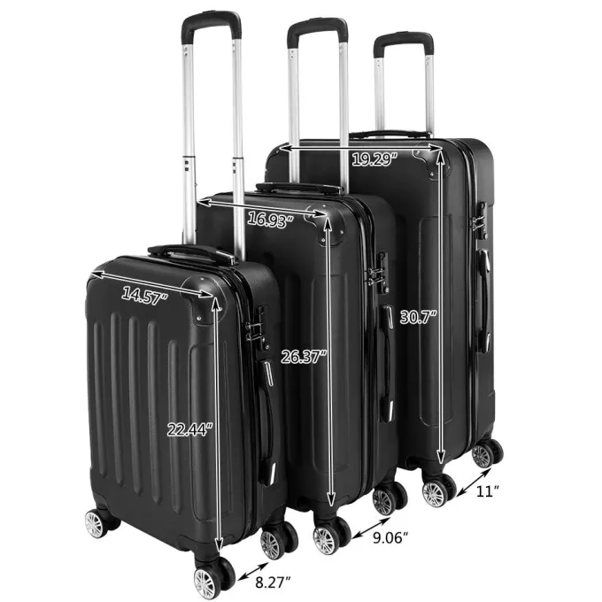 Silk & Salt LuggaSets for Women 3 Piece Hardshell Lightweight LuggaSets with Spinner Wheels and Lock ABS Rolling Trolley Travel Suitcases Bags Black^ Hard Side Luggage