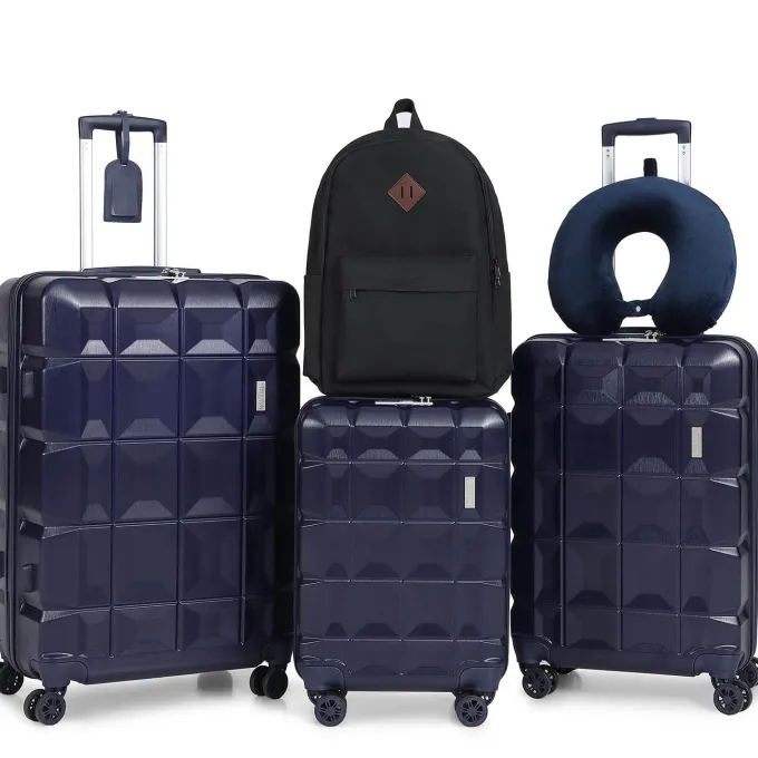 Silk & Salt imiomo LuggaSets Hardside 3PCS Suitcase With Swivel Wheel TSA Lock.(Deep Blue20/24/28)^ Checked Luggage