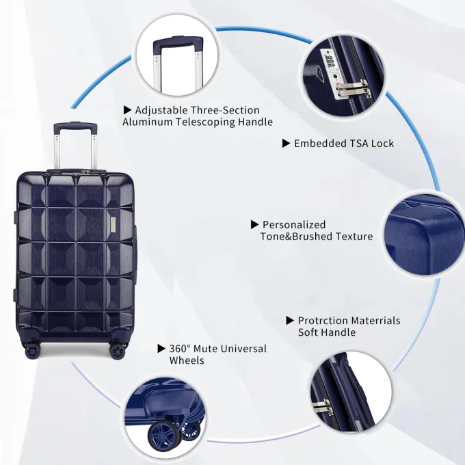 Silk & Salt imiomo LuggaSets Hardside 3PCS Suitcase With Swivel Wheel TSA Lock.(Deep Blue20/24/28)^ Checked Luggage
