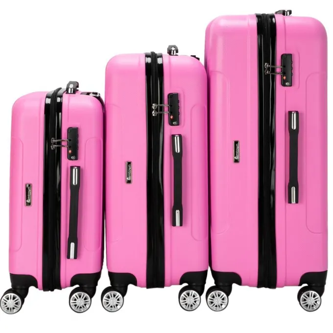 Silk & Salt SalonMore 3 PCS LuggaTravel Set Bag ABS Trolley Hard Shell Suitcase w/TSA Lock Pink^ Hard Side Luggage