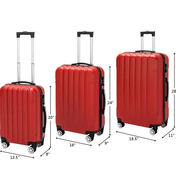 Silk & Salt GoDecor 3 Piece LuggaSets ABS Spinner Suitcase Red^ Hard Side Luggage