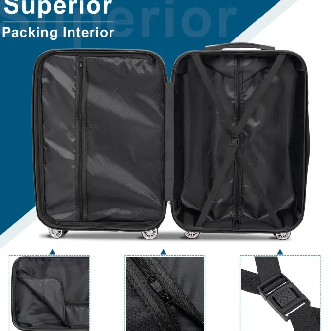 Silk & Salt GoDecor 3 Piece LuggaSets ABS Spinner Suitcase Red^ Hard Side Luggage