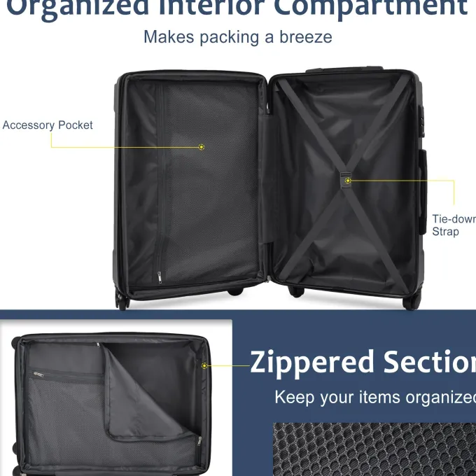 Silk & Salt Hardshell LuggaSpinner Suitcase with TSA Lock Lightweight ExpandableABS material lightweight and durable4 Quiet Spinner Wheels28''Black^ Hard Side Luggage