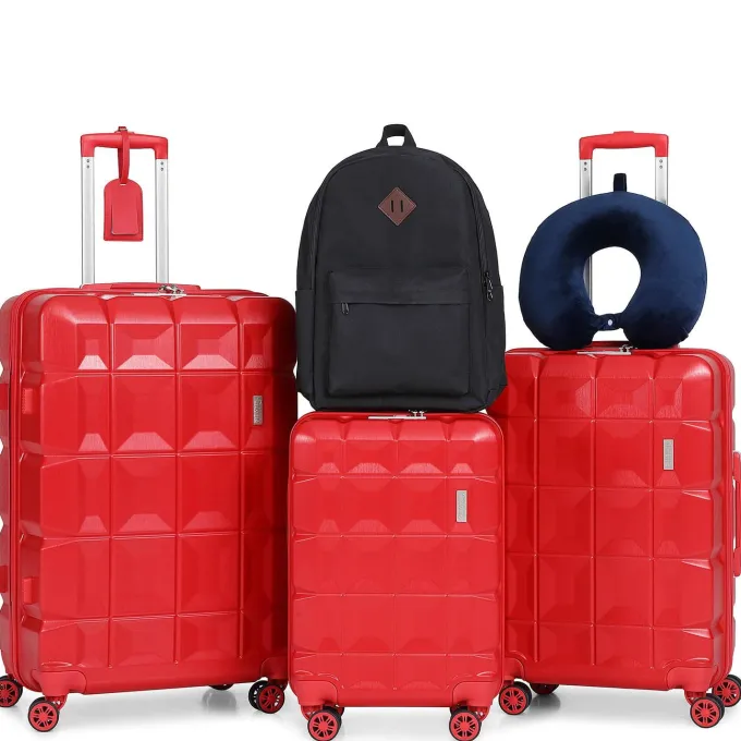 Silk & Salt imiomo LuggaSets Hardside  3PCS Suitcase with Swivel Wheel TSA Lock. (Red)^ Checked Luggage