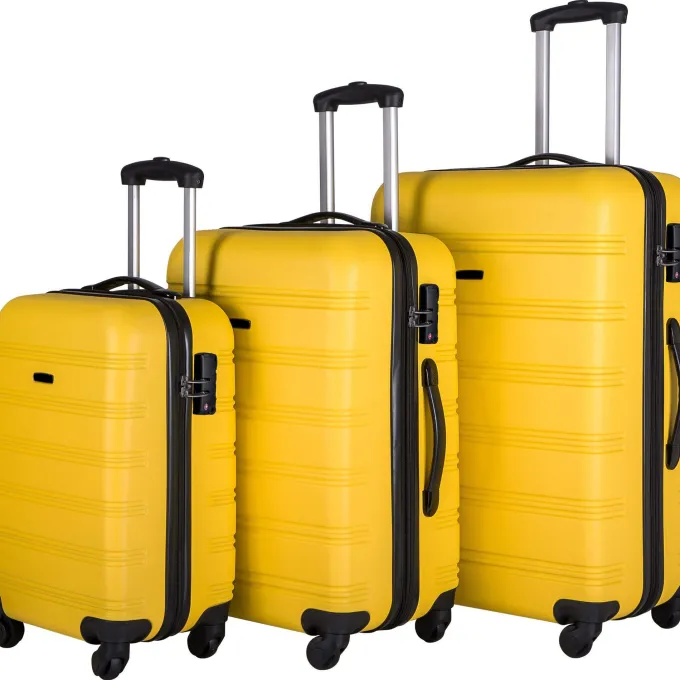 Silk & Salt Zimtown 20/24/28 Hardside Spinner Suitcase 3 Piece ABS LuggaSet with TSA Lock Yellow^ Checked Luggage