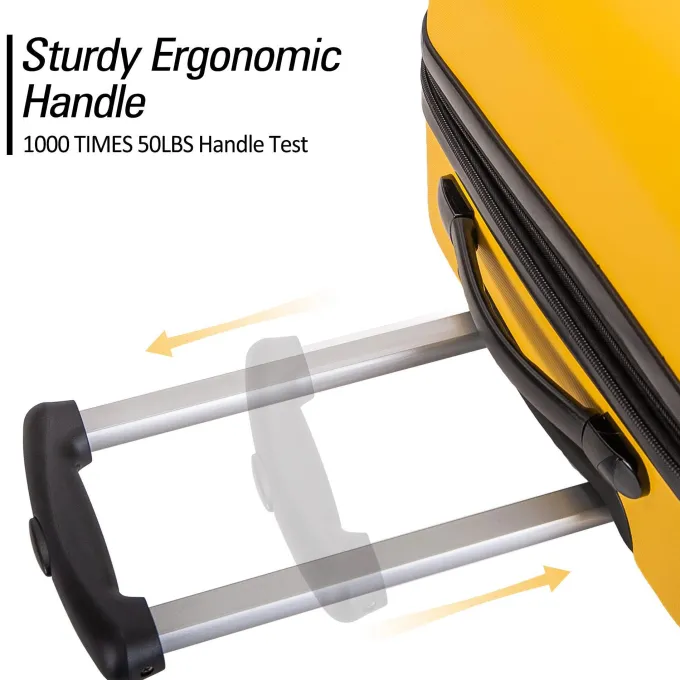 Silk & Salt Zimtown 20/24/28 Hardside Spinner Suitcase 3 Piece ABS LuggaSet with TSA Lock Yellow^ Checked Luggage