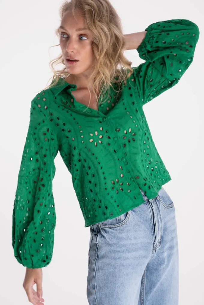Silk & Salt ped anglaise blouse - green^ Tops