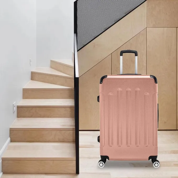 Silk & Salt 3PCS/Set 3-in-1 Portable ABS Trolley Case 20inch 24inch 28inch Rose Gold Travel LuggaSuitcase^ Luggage Sets