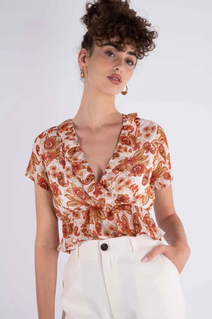Silk & Salt frill  - white floral^ Tops