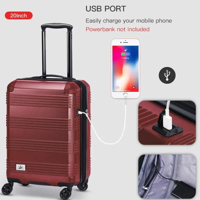 Silk & Salt Verdi LuggaSet 3 Piece - Lightweight with USB Port Hardside Carry On Suitcase - Includes Expandable 20 Inch Carry on 24In/TSA-Approved Lock 28In Checked Bag with 8-Wheel Rolling Spinner^ Checked Luggage