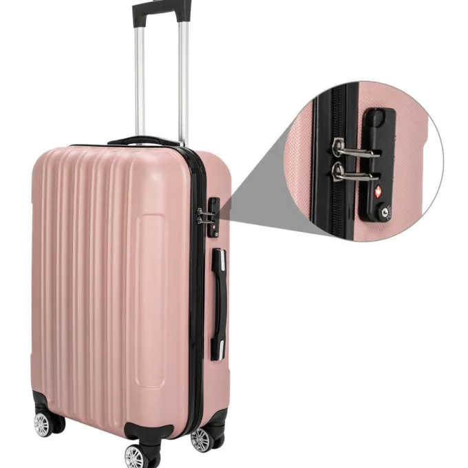 Silk & Salt SalonMore 3 Piece Suitcase LuggaSet With TSA Lock Rose Gold^ Checked Luggage