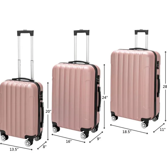 Silk & Salt SalonMore 3 Piece Suitcase LuggaSet With TSA Lock Rose Gold^ Checked Luggage