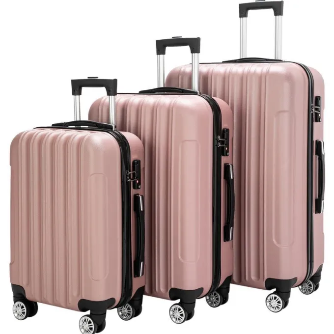 Silk & Salt SalonMore 3 Piece Suitcase LuggaSet With TSA Lock Rose Gold^ Checked Luggage