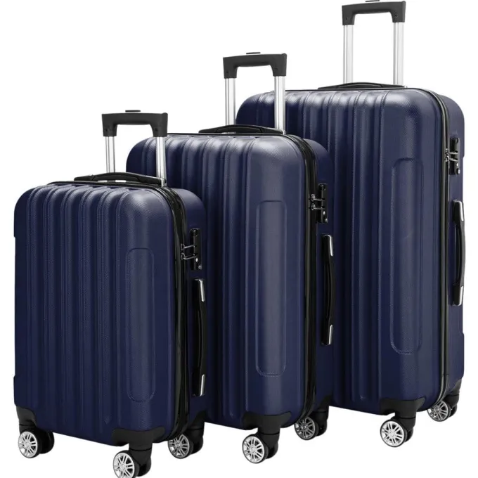 Silk & Salt 3 Piece LuggaSet Metal Frame Plastic Travel Trolley Suitcase Set 20u201d 24u201d 28u201d LuggaSuitcase Portable Spinner Wheels Lightweight LuggaSet Navy Blue^ Hard Side Luggage