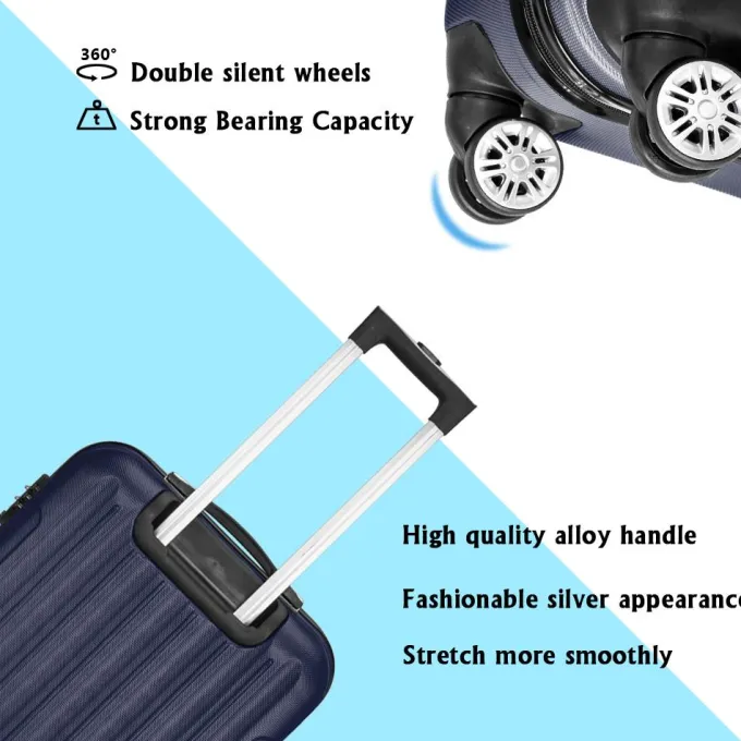 Silk & Salt 3 Piece LuggaSet Metal Frame Plastic Travel Trolley Suitcase Set 20u201d 24u201d 28u201d LuggaSuitcase Portable Spinner Wheels Lightweight LuggaSet Navy Blue^ Hard Side Luggage