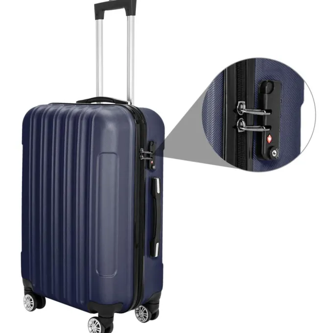 Silk & Salt 3 Piece LuggaSet Metal Frame Plastic Travel Trolley Suitcase Set 20u201d 24u201d 28u201d LuggaSuitcase Portable Spinner Wheels Lightweight LuggaSet Navy Blue^ Hard Side Luggage
