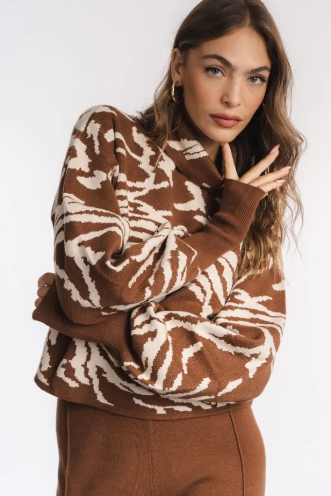 Silk & Salt jacquard luxe lounge set - brown/beige^ Sets