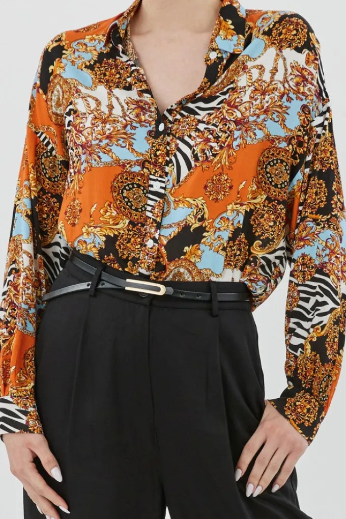 Silk & Salt olivia tailored shirt - orange print^ Tops