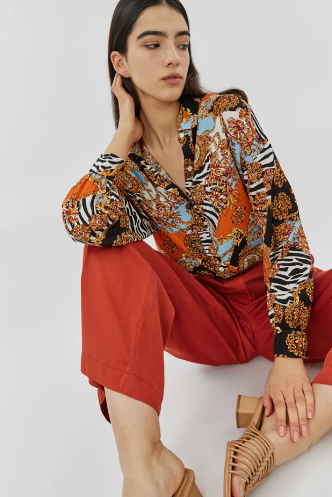 Silk & Salt olivia tailored shirt - orange print^ Tops