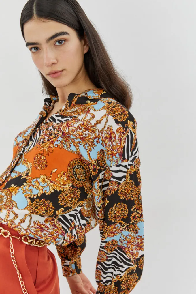 Silk & Salt olivia tailored shirt - orange print^ Tops