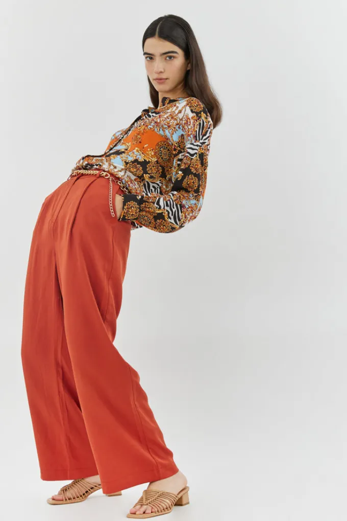 Silk & Salt olivia tailored shirt - orange print^ Tops