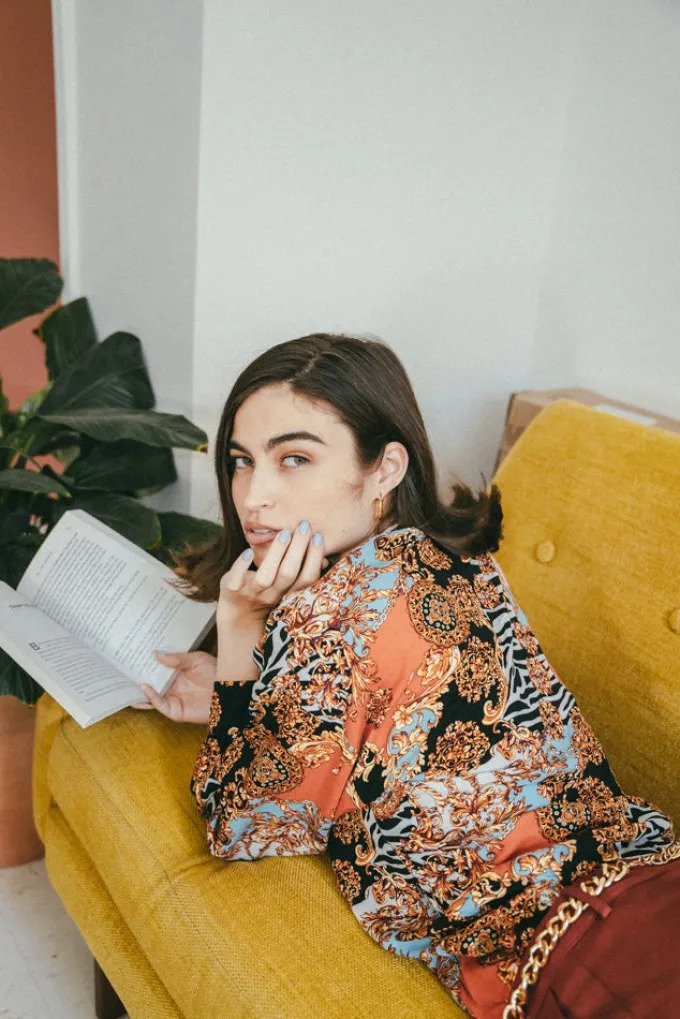 Silk & Salt olivia tailored shirt - orange print^ Tops