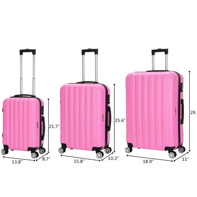 Silk & Salt Winado 3 Piece ABS Suitcase LuggaSet With TSA Lock Pink^ Hard Side Luggage