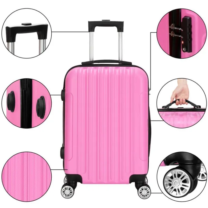 Silk & Salt Winado 3 Piece ABS Suitcase LuggaSet With TSA Lock Pink^ Hard Side Luggage