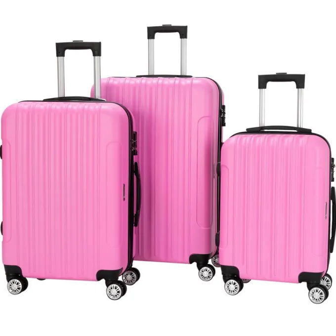 Silk & Salt Winado 3 Piece ABS Suitcase LuggaSet With TSA Lock Pink^ Hard Side Luggage