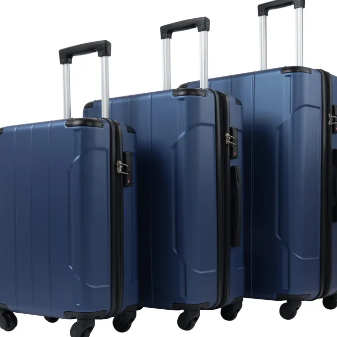 Silk & Salt 3 Piece LuggaSet Lightweight Hardside Spinner Wheels Suitcase with TSA Lock Blue (20/24/28)^ Hard Side Luggage
