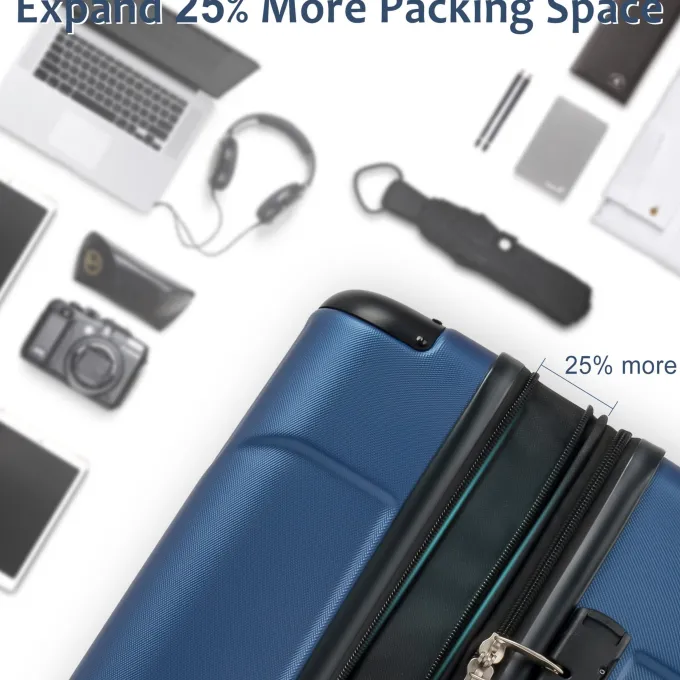 Silk & Salt 3 Piece LuggaSet Lightweight Hardside Spinner Wheels Suitcase with TSA Lock Blue (20/24/28)^ Hard Side Luggage