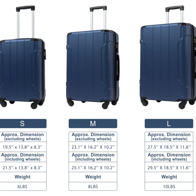 Silk & Salt 3 Piece LuggaSet Lightweight Hardside Spinner Wheels Suitcase with TSA Lock Blue (20/24/28)^ Hard Side Luggage